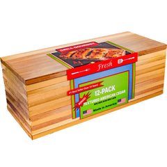 Grill Gourmet cedar planks front packaging showing 12-pack and size benefit
