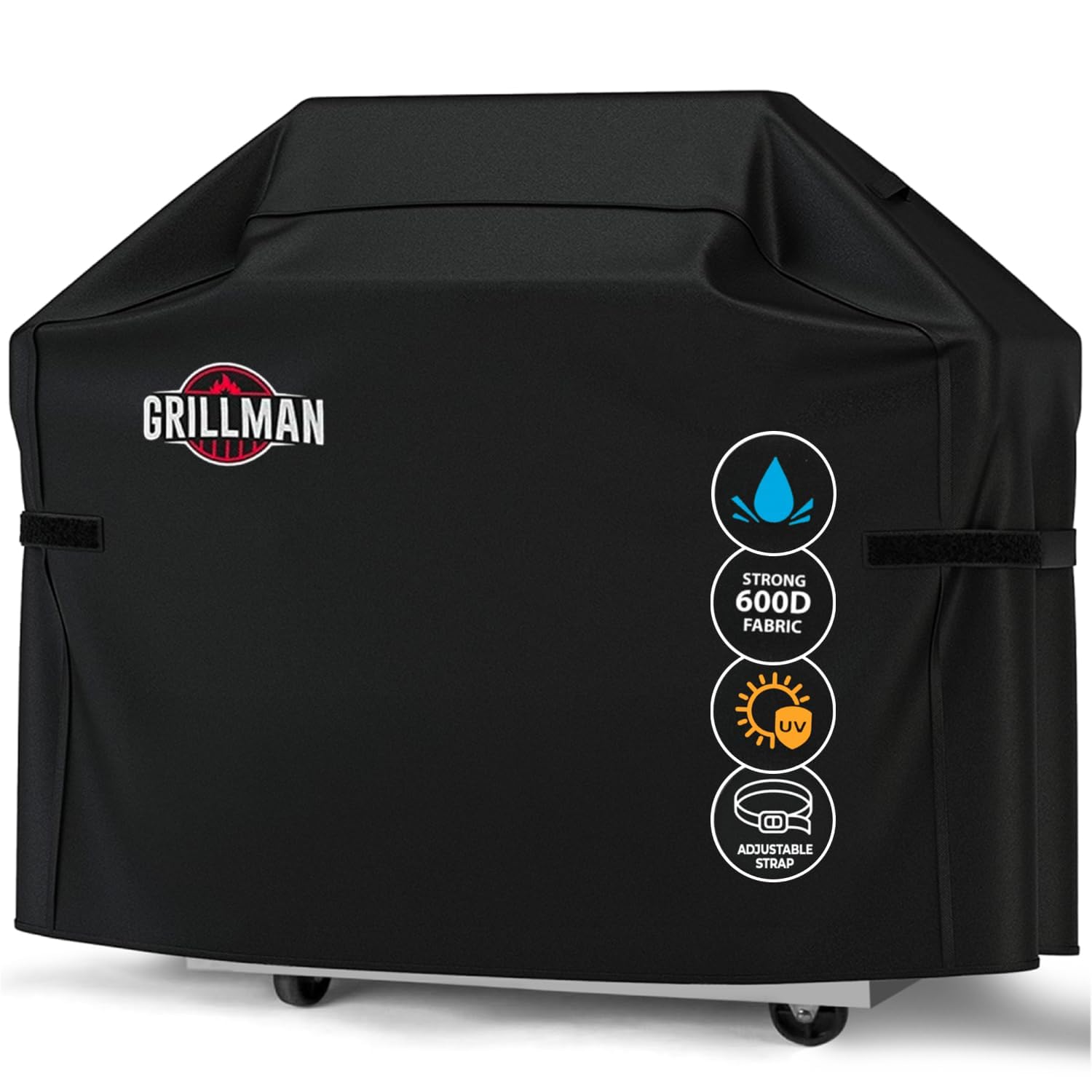 Grillman front view of cover showing full-length protection and neat fit