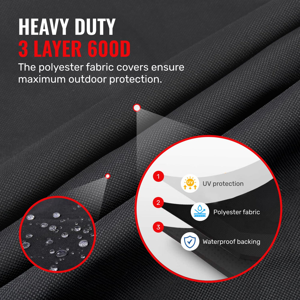Grillman strap and hook-and-loop detail securing cover against wind