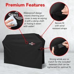 GrillTough side strap fastening detail demonstrating secure wind-resistant hold