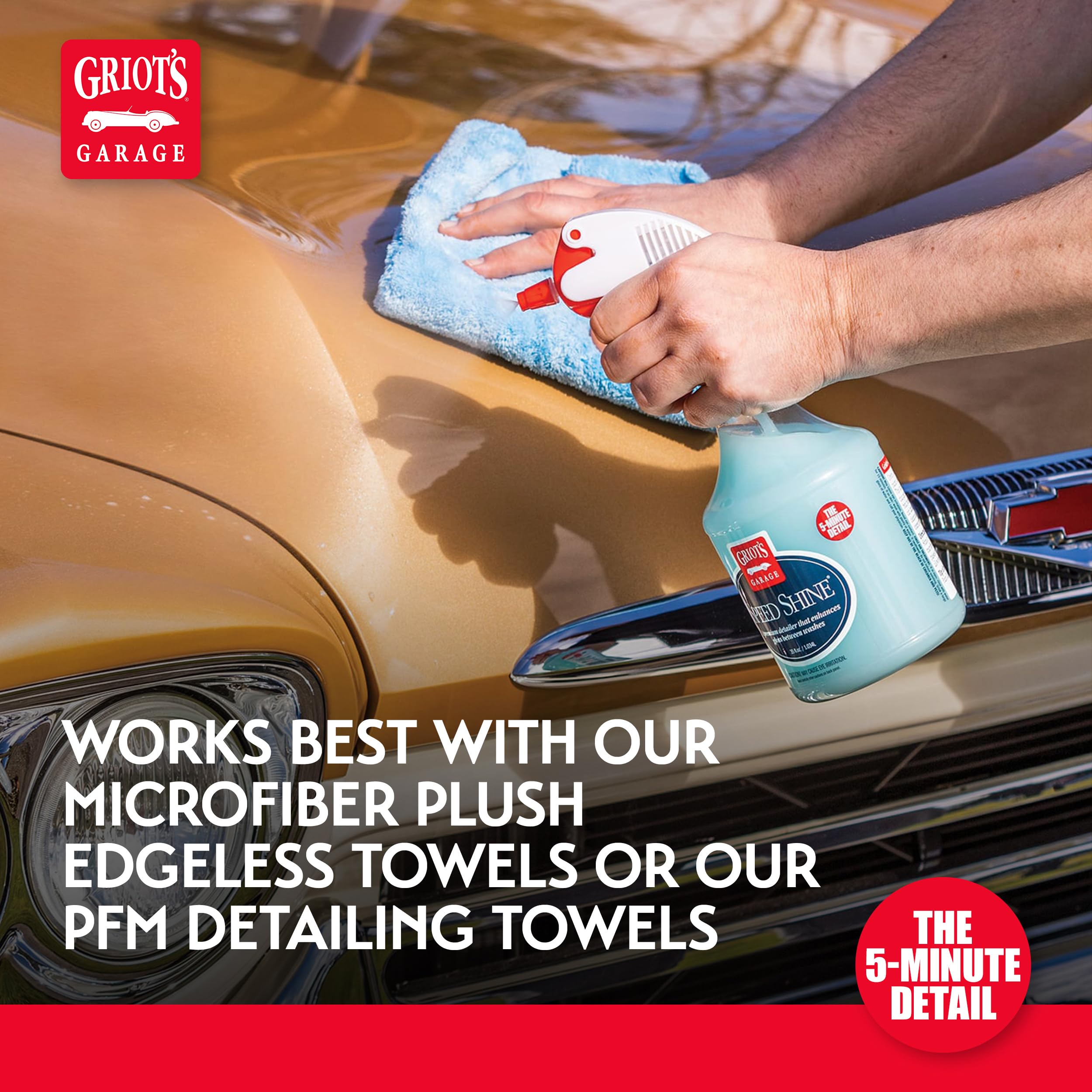 Griot's Garage Speed Shine beside a microfiber towel showing 35 oz scale
