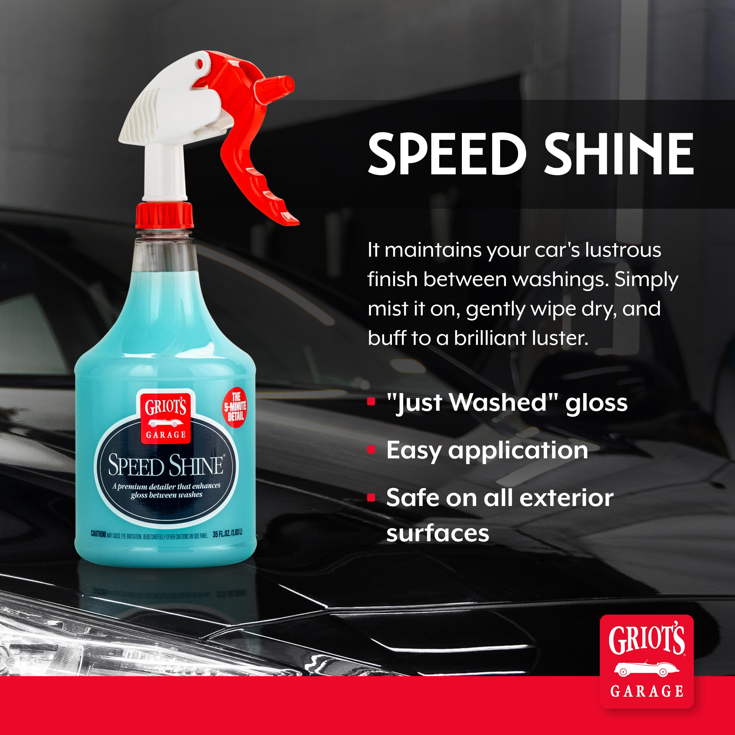 Griot's Garage Speed Shine being sprayed onto car panel for quick cleaning
