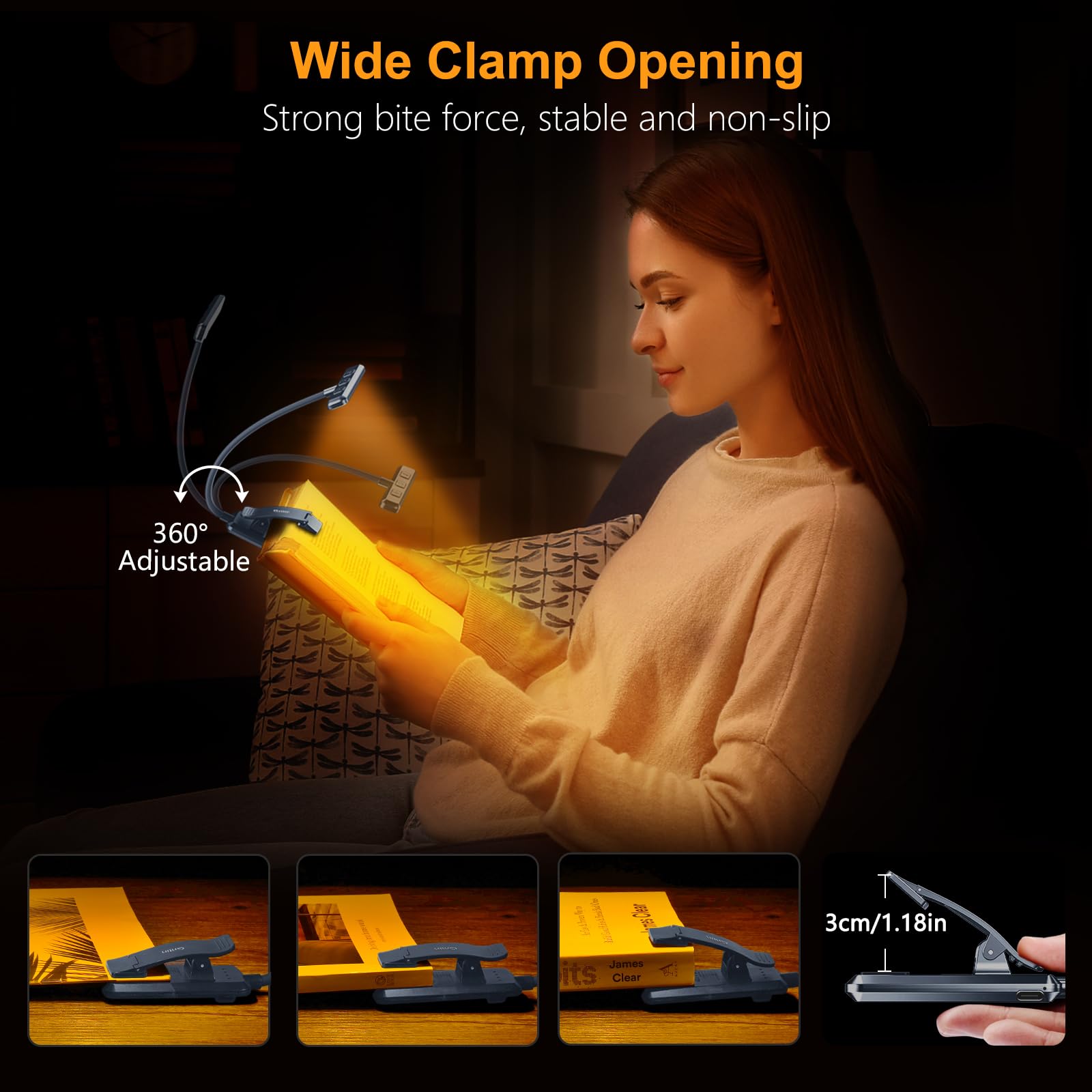 Gritin amber lighting in bedroom creating low-blue, relaxed reading ambiance