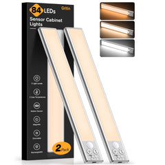 Gritin front view of two 10.2-inch rechargeable under cabinet lights showing slim profile and bright glow