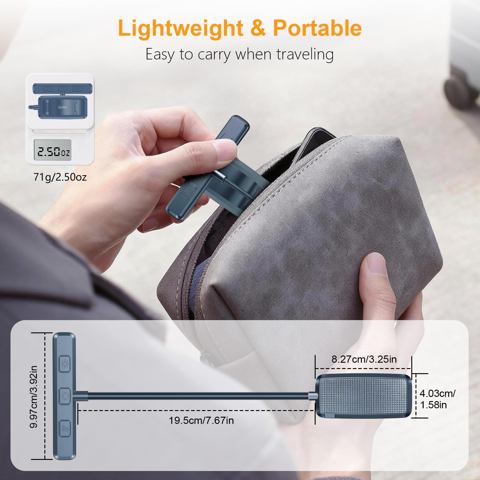 Gritin packed in travel case highlighting portability and storage benefit