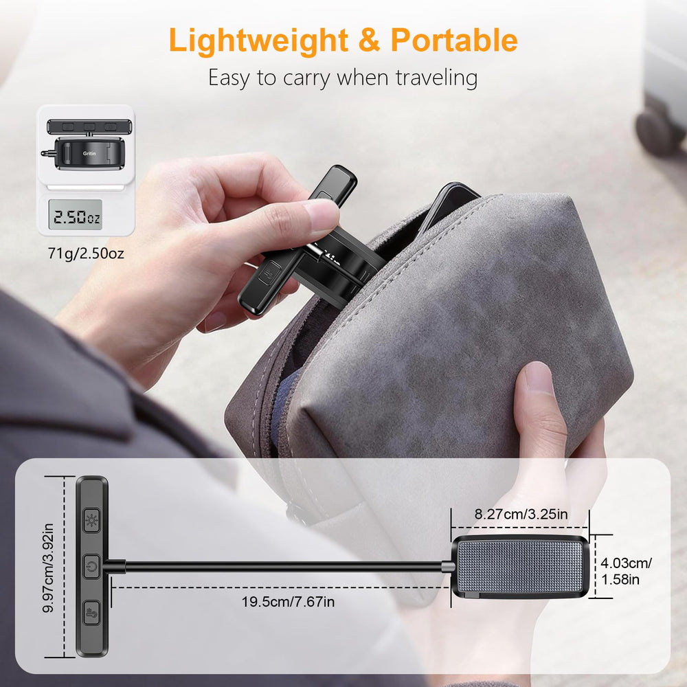 Gritin two-pack staged on nightstand and in travel bag for versatile use