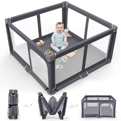 Grobeybees front view of dark gray playpen showing safe play area and airflow