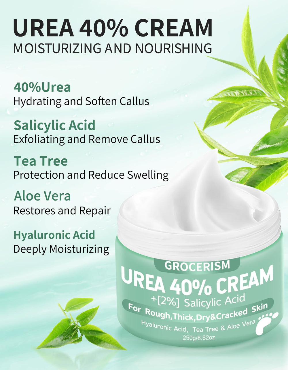 Grocerism being massaged into heel to soften callused skin and improve comfort
