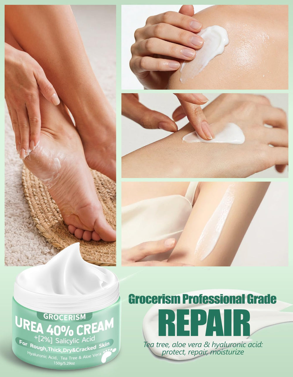 Grocerism being used on hands and elbows to treat rough patches and improve feel