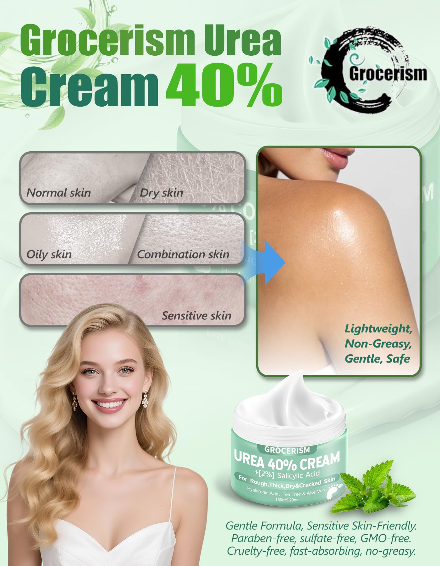Grocerism ingredient label close-up highlighting urea 40% and salicylic acid for efficacy