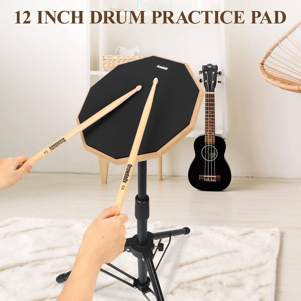 GrowDaily practice setup on stand in a home studio showing quiet warm-up convenience