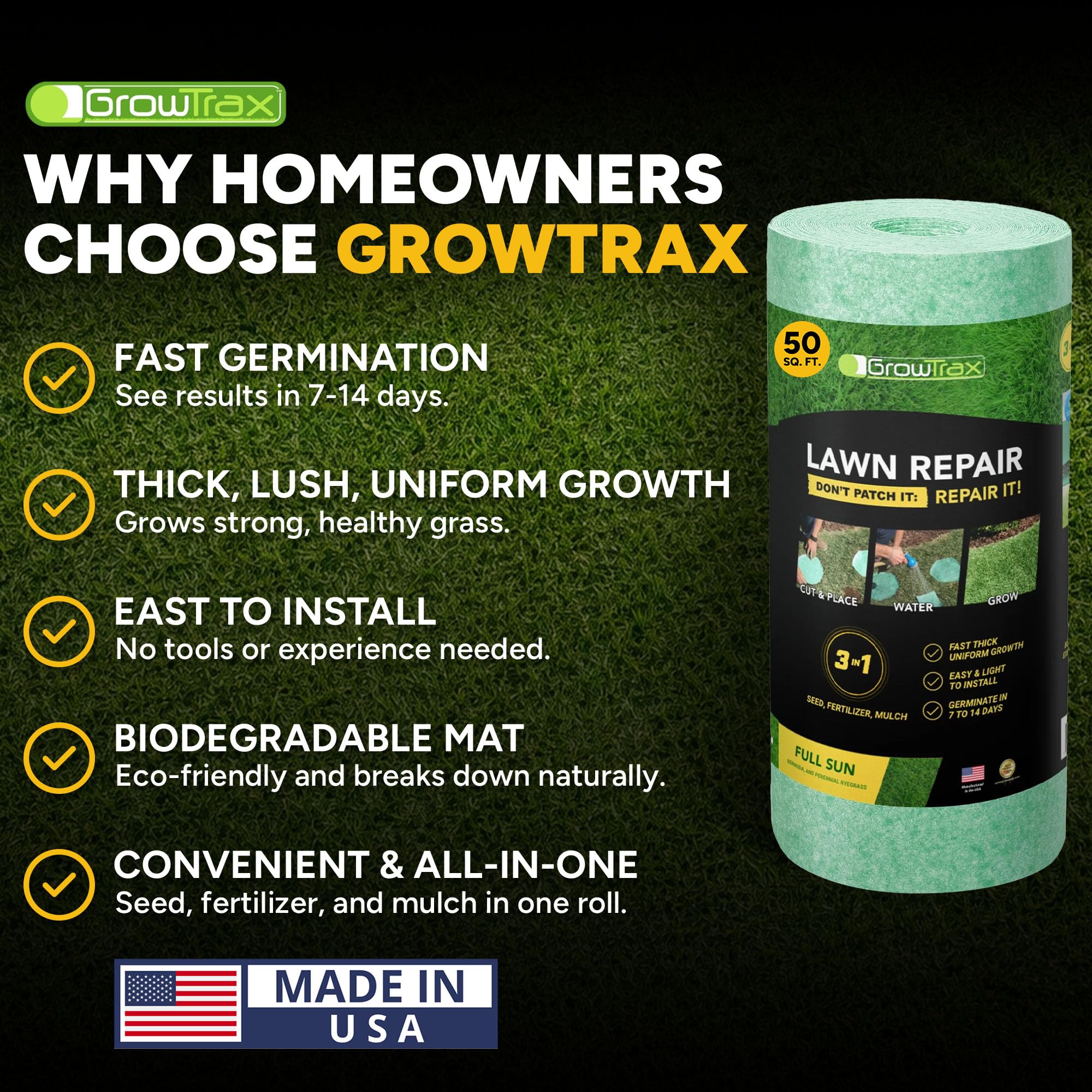 GROWTRAX roll beside a garden hose for size and lightweight handling