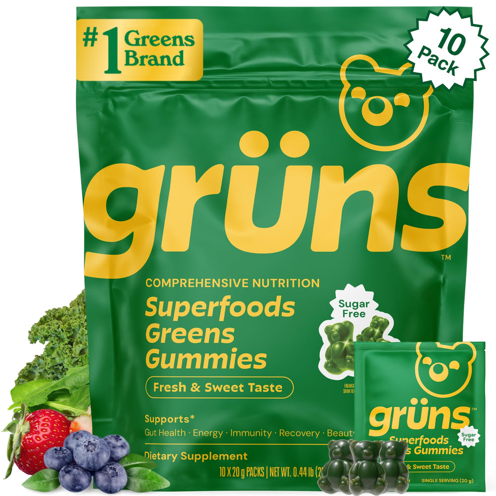 Grüns front packaging showing sugar-free gummy multivitamin benefits