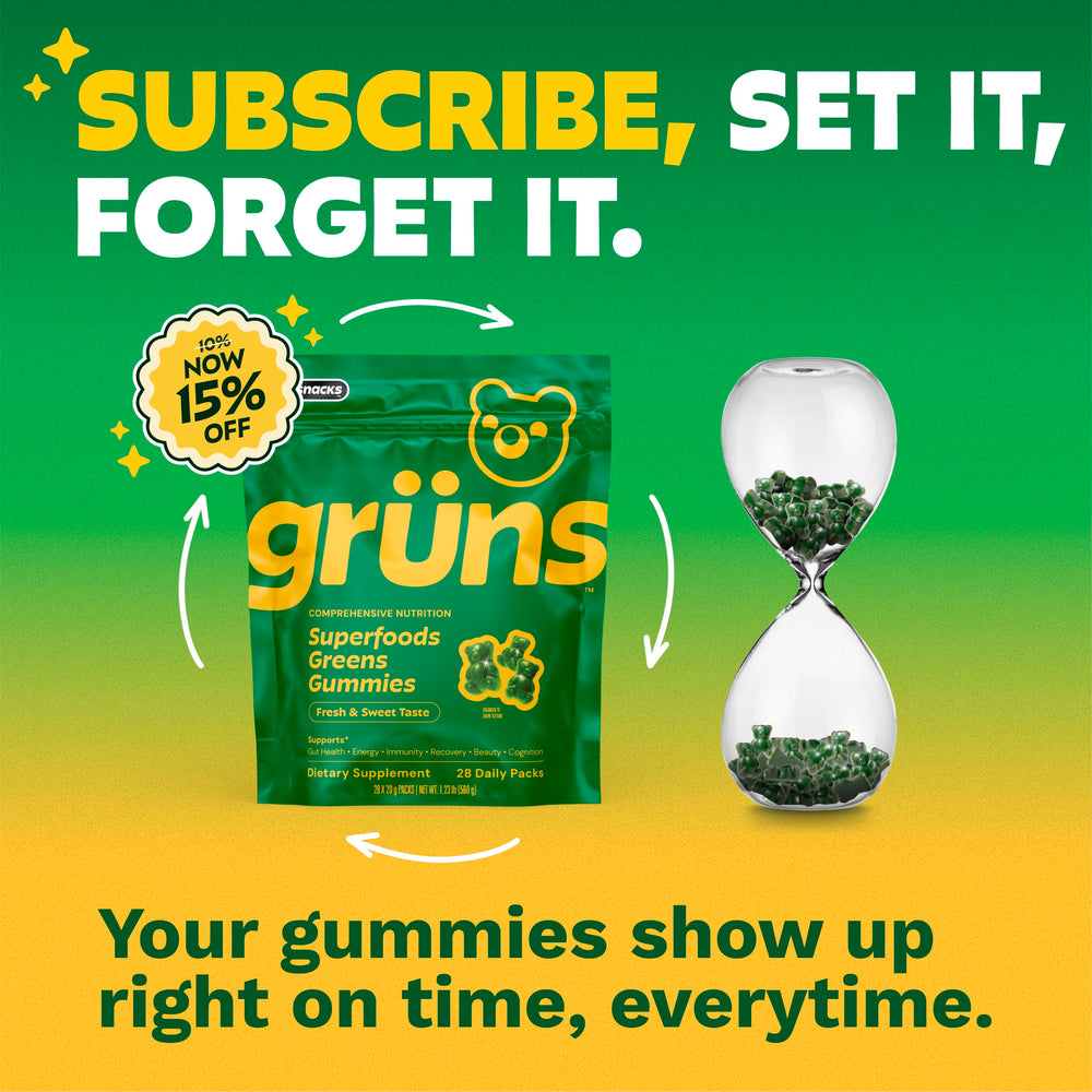 Close-up of Grüns gummy texture and color, shows chewable appeal