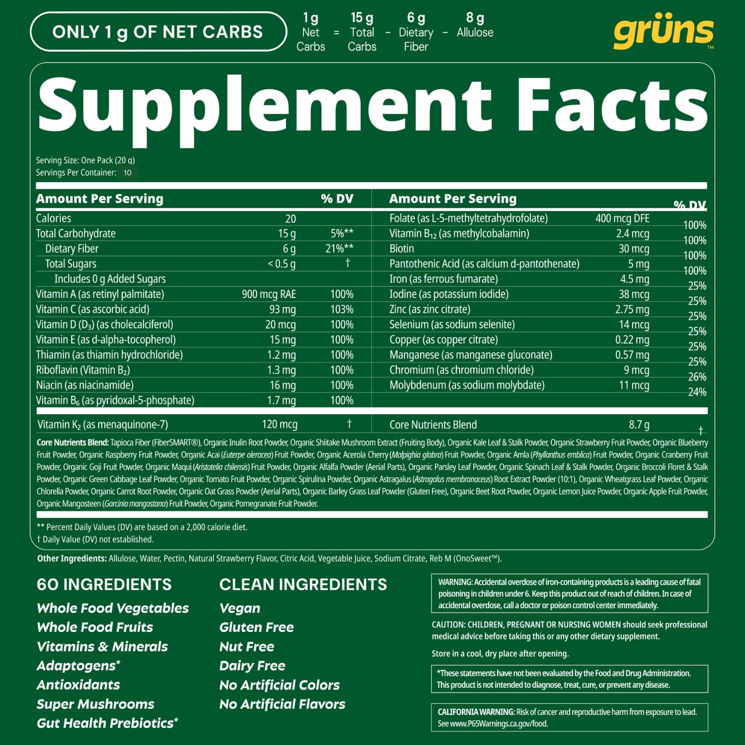Grüns serving-size comparison showing one gummy per daily sealed packet