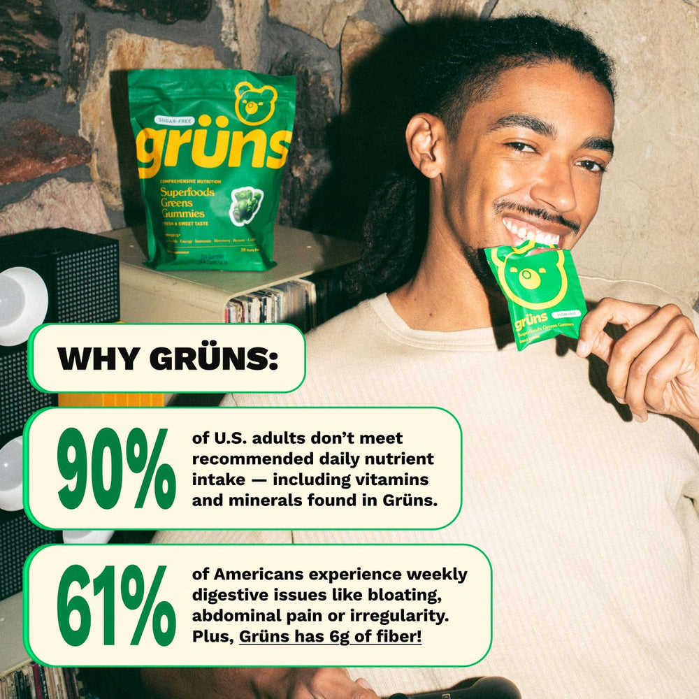 Grüns travel pouch with daily packs illustrating convenient on-the-go use