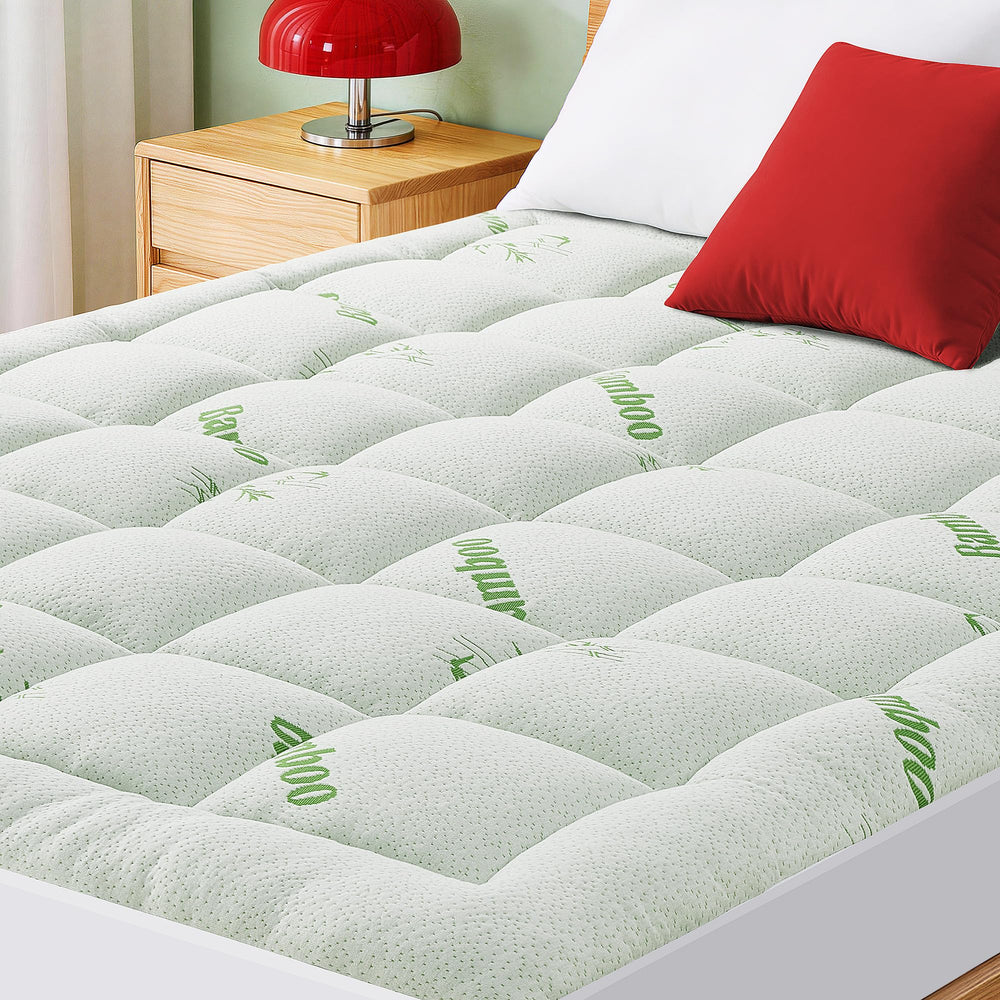 GRUSIGN front view of queen pad showing smooth bamboo viscose surface and neat edges for cool comfort
