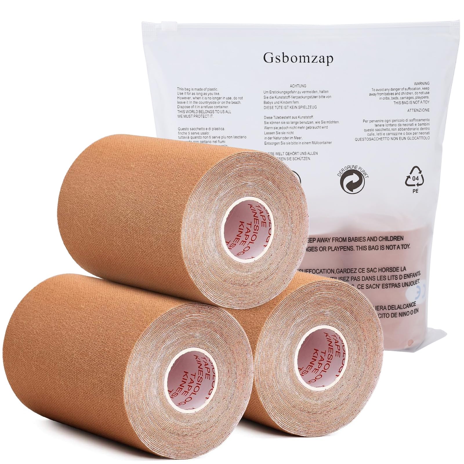 Gsbomzap product label and specs showing size, latex-free, and material info