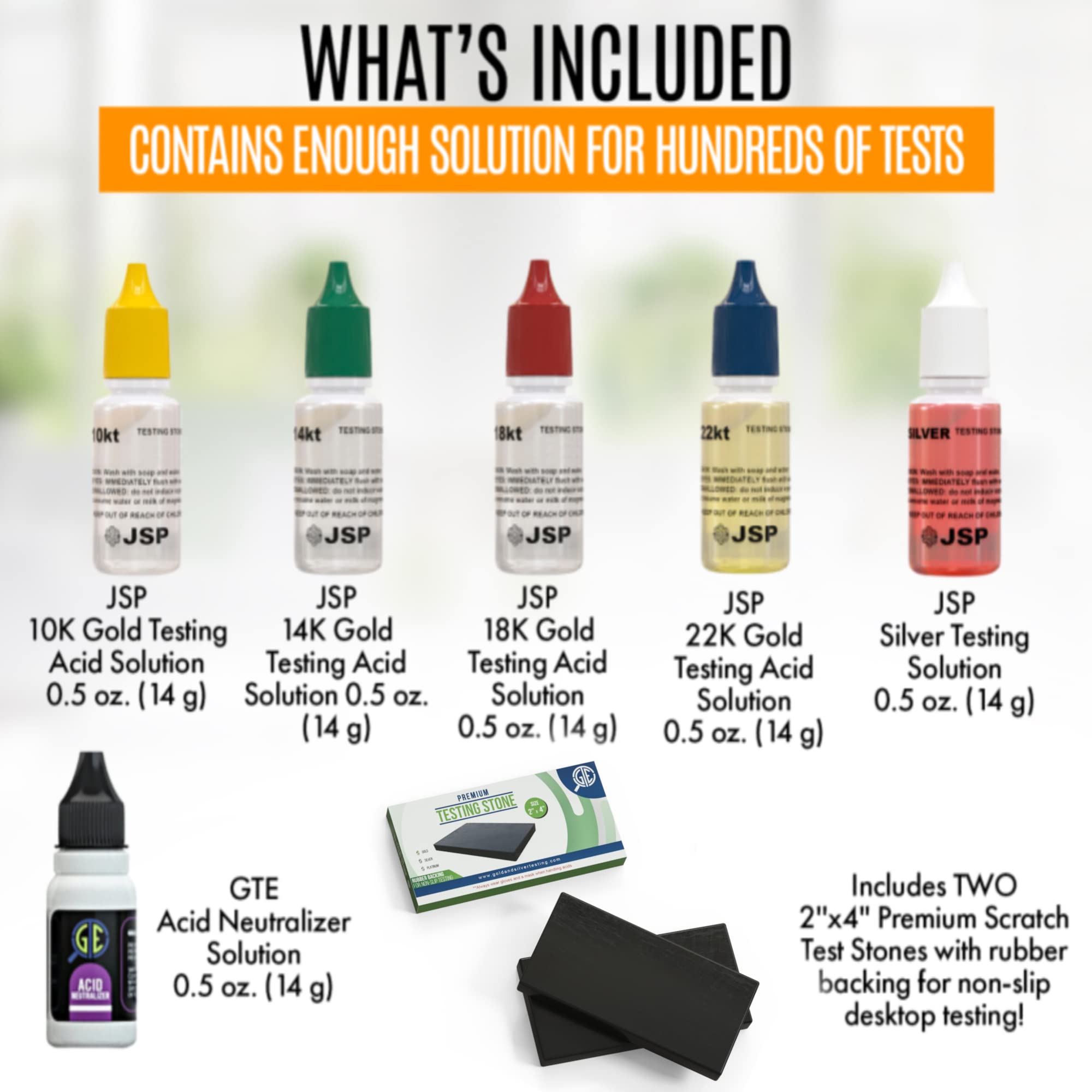 GTE acid vials labeled clearly for each karat offering fast accurate identification