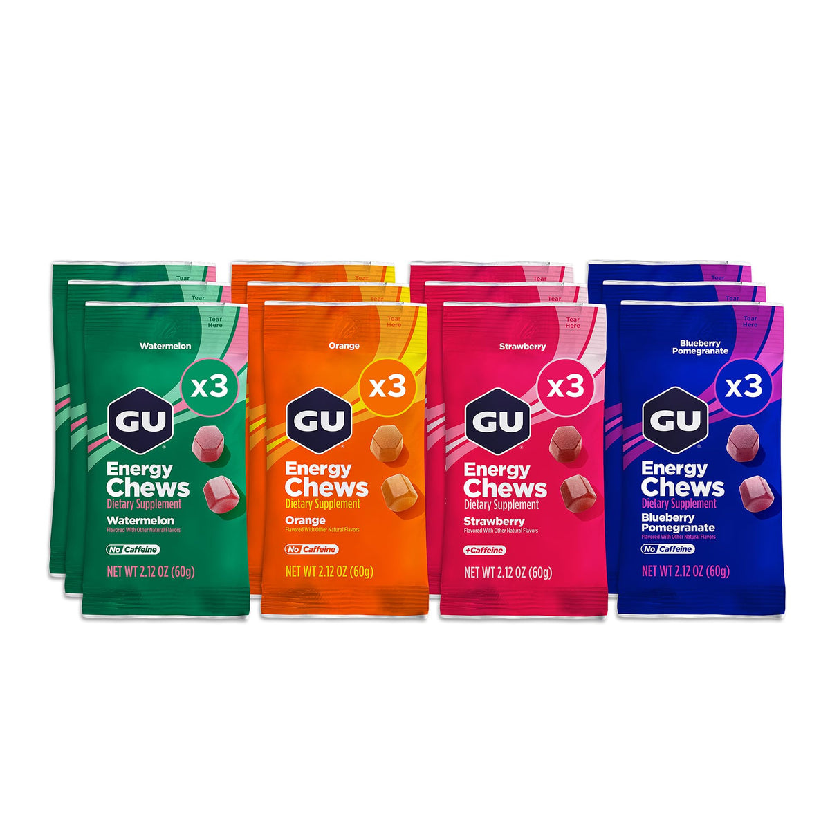 GU Energy front packaging showing assorted bags and portability benefit