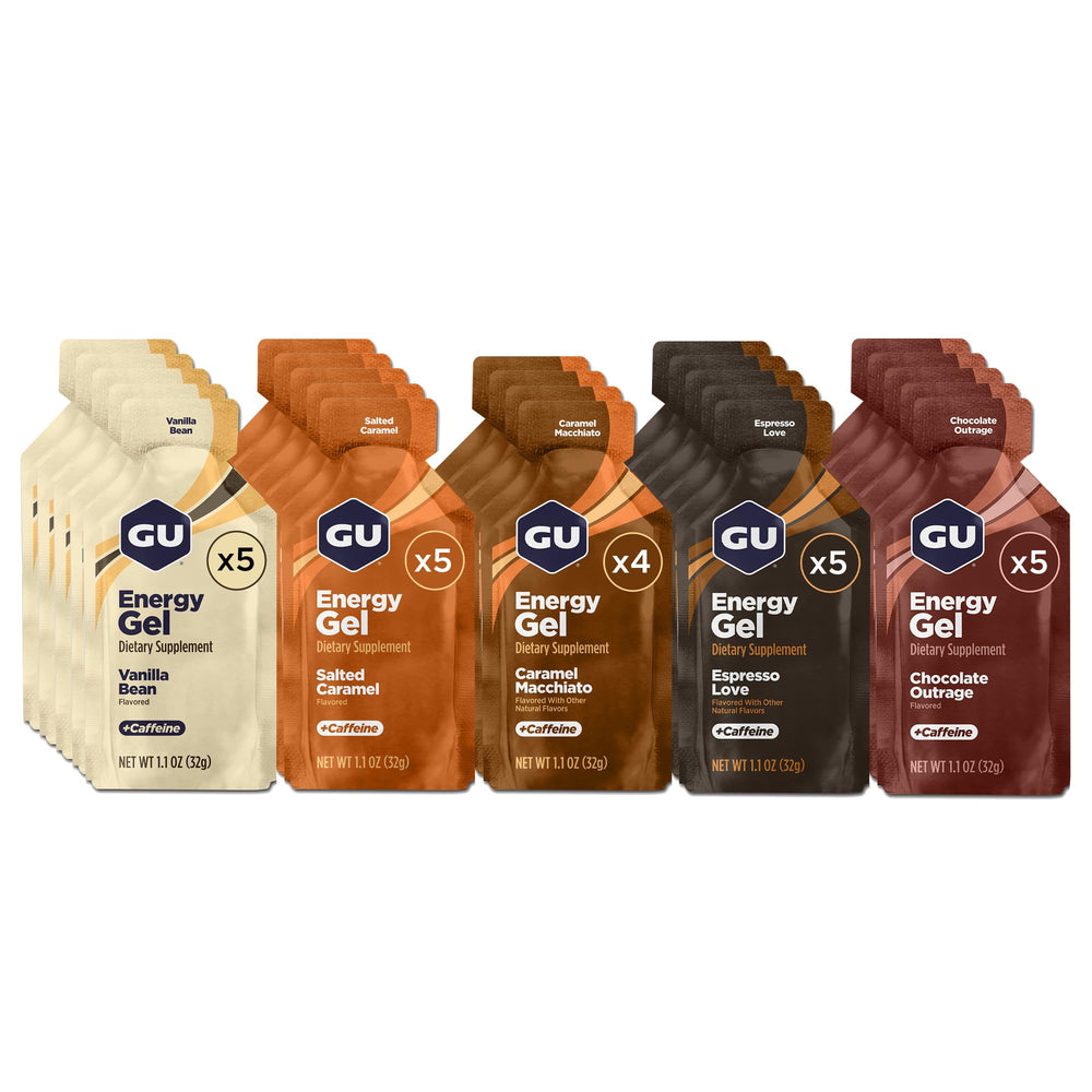 GU Energy front pack shot showing variety pack and convenience benefits