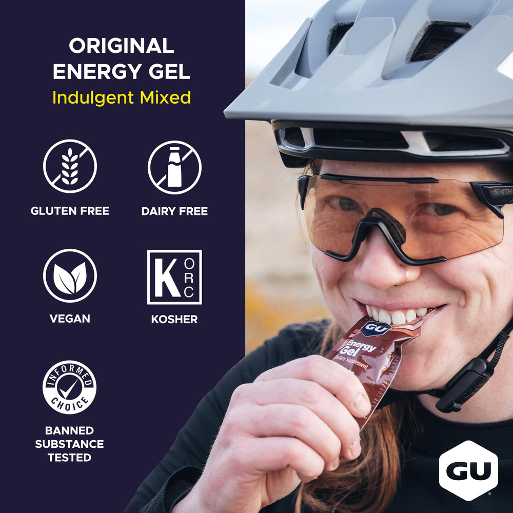 GU Energy gel in hand being used for fast on-the-go energy