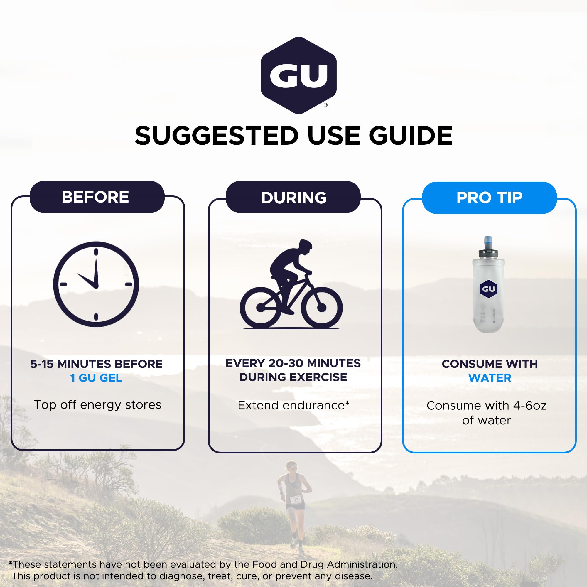GU Energy packet next to hand for scale demonstrating pocket-friendly size