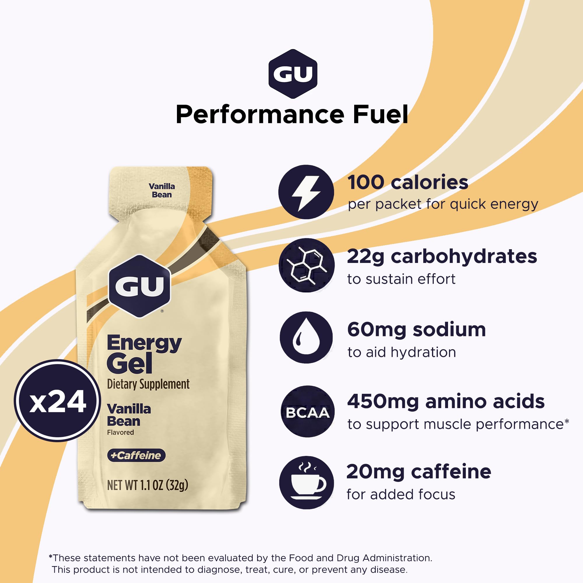 GU Energy Vanilla Bean single packet closeup highlighting easy tear top