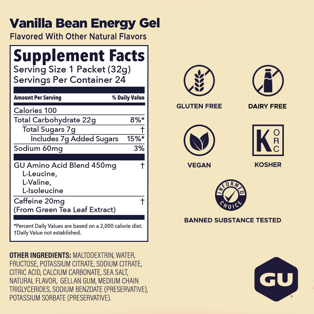 GU Energy Vanilla Bean gel texture on spoon showing smooth digestible consistency