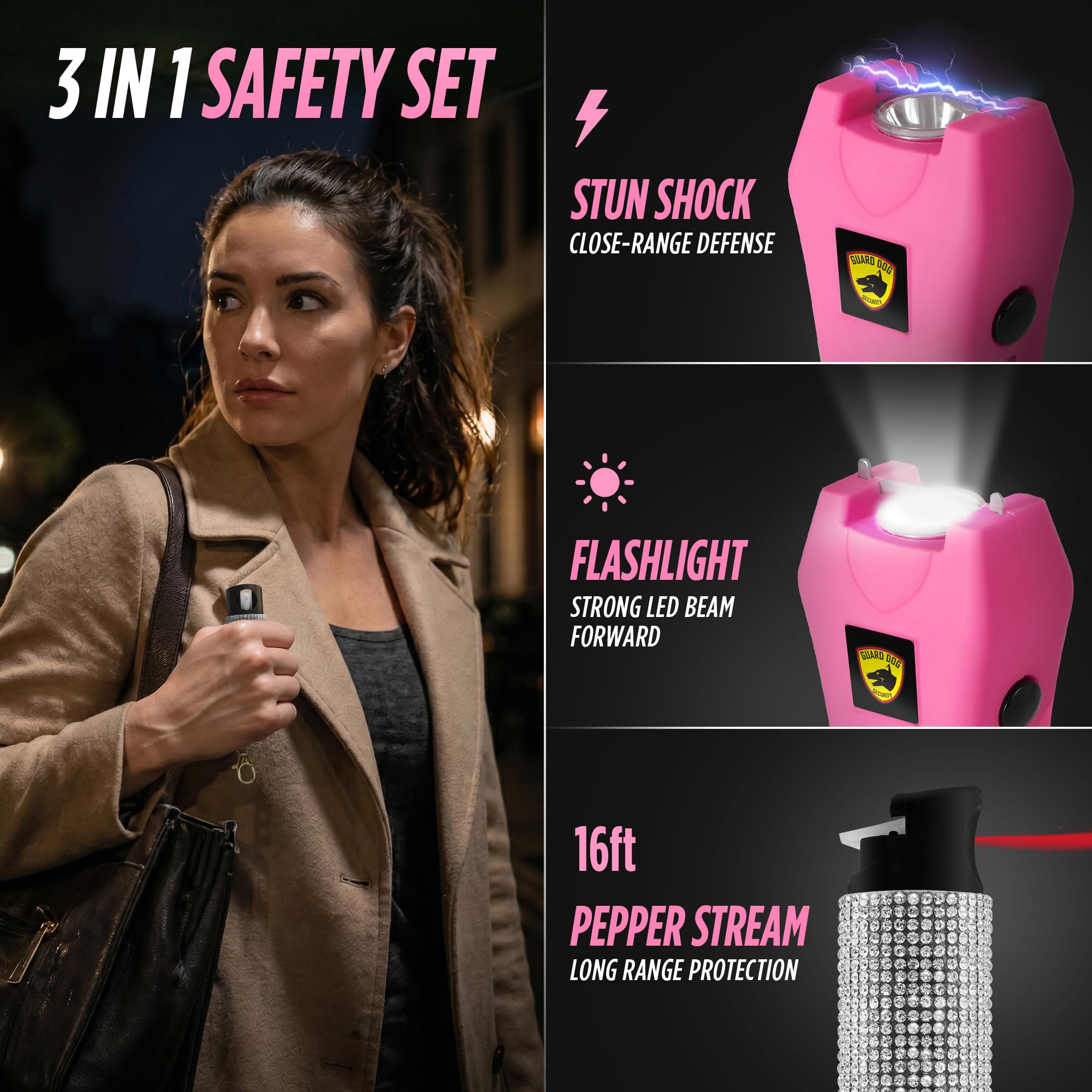 Guard Dog Security rhinestone pepper spray close-up, stylish protection on-the-go