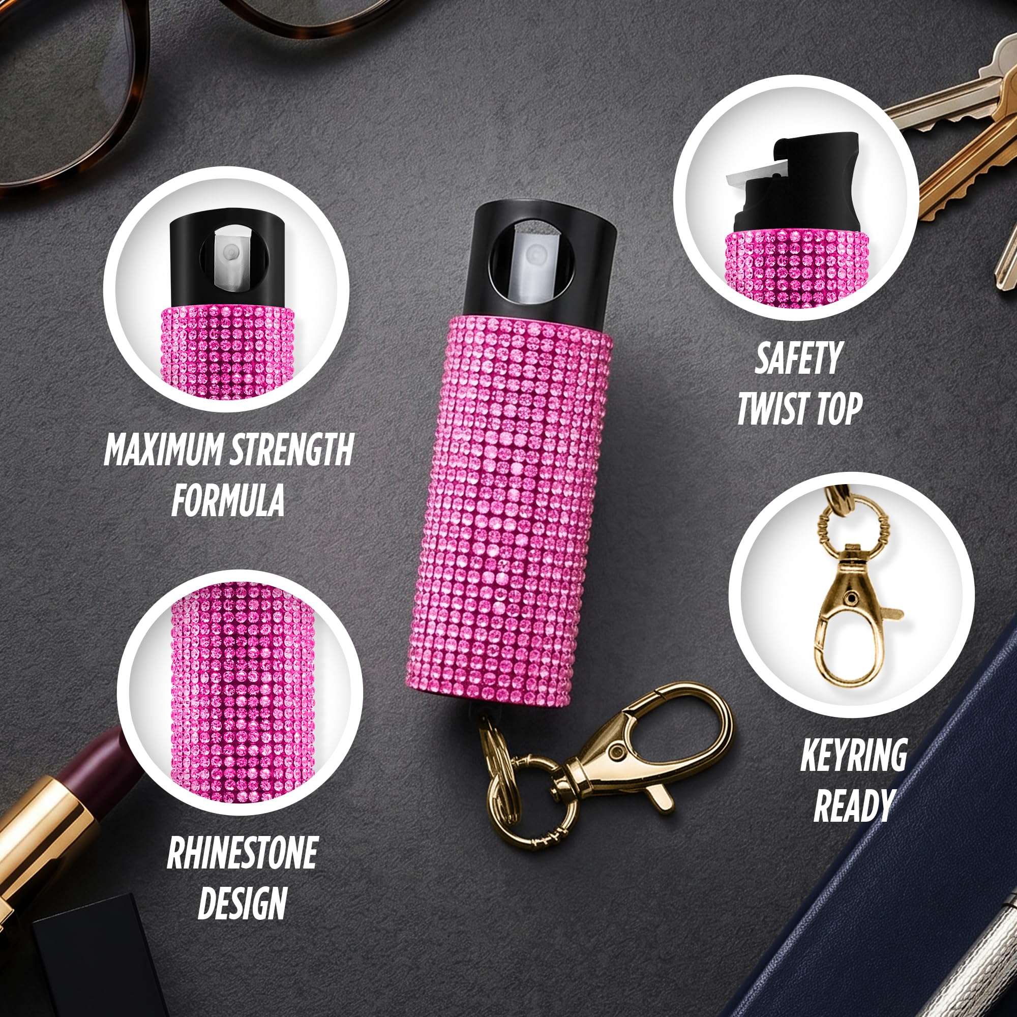 Guard Dog Security rhinestone pepper spray case in a purse offering discreet style