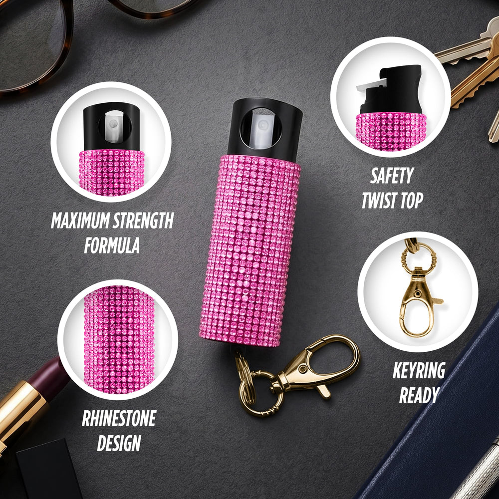 Guard Dog Security rhinestone pepper spray case in a purse offering discreet style