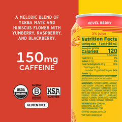 Guayaki Yerba Madre close-up of can label showing organic certifications and clean design