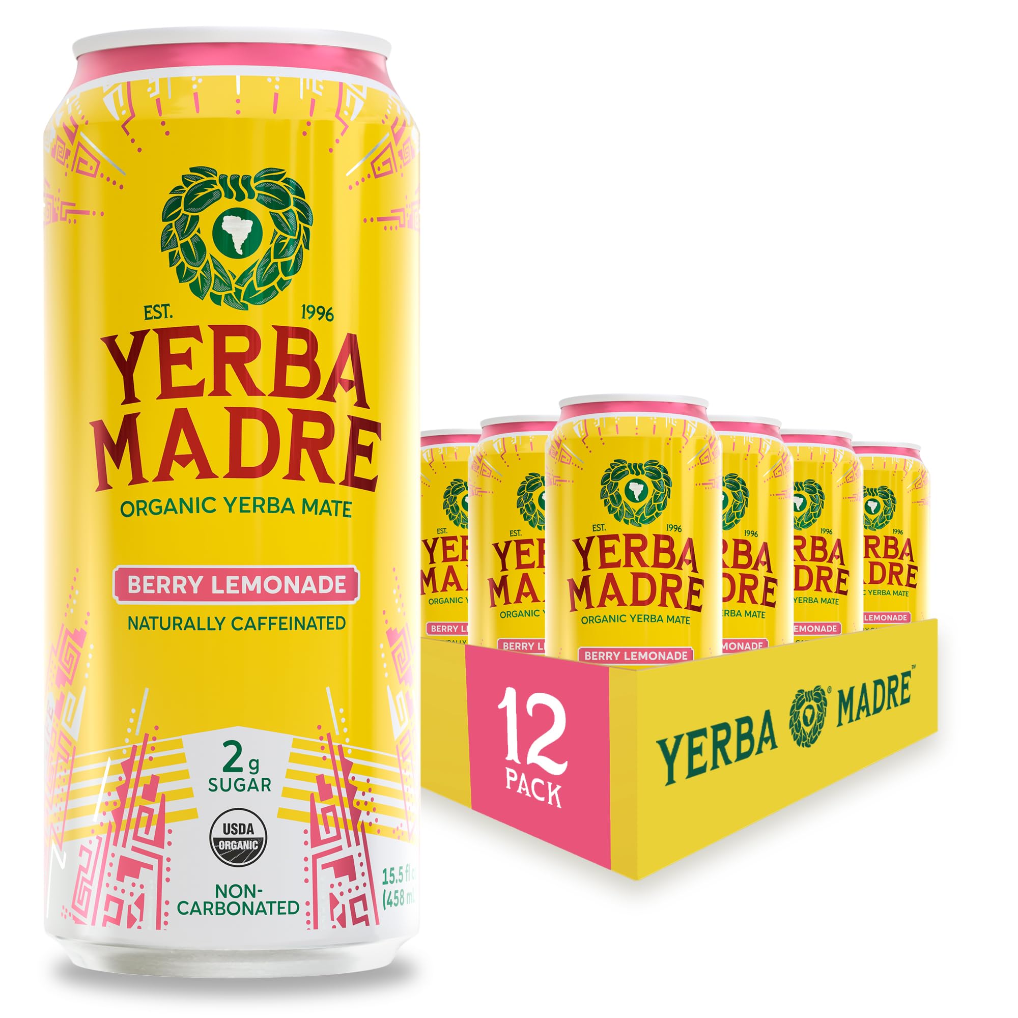 Guayaki Yerba Madre front can showing berry lemonade branding and refreshment