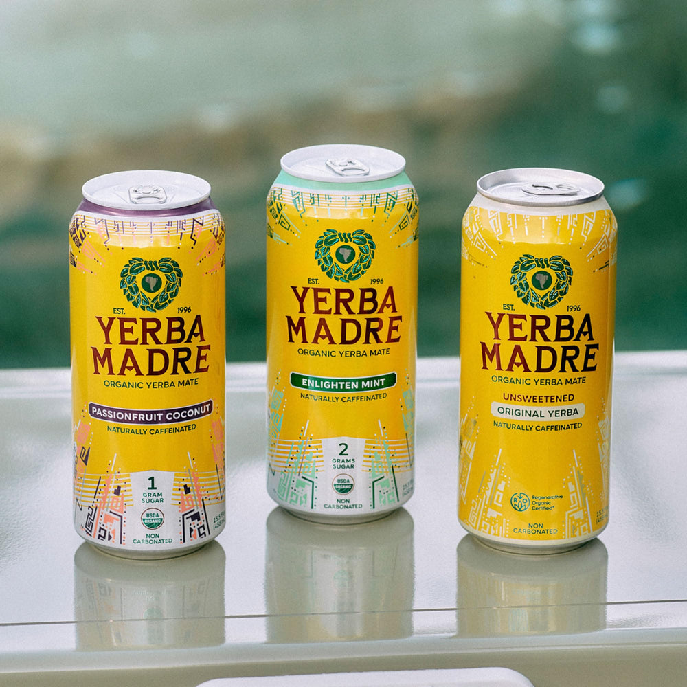 Guayaki can in outdoor scene showing sustained energy on-the-go