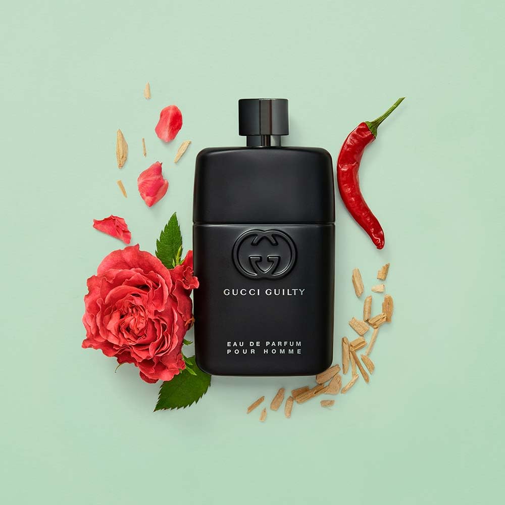 Gucci Guilty next to a 3 oz reference for clear size and value understanding