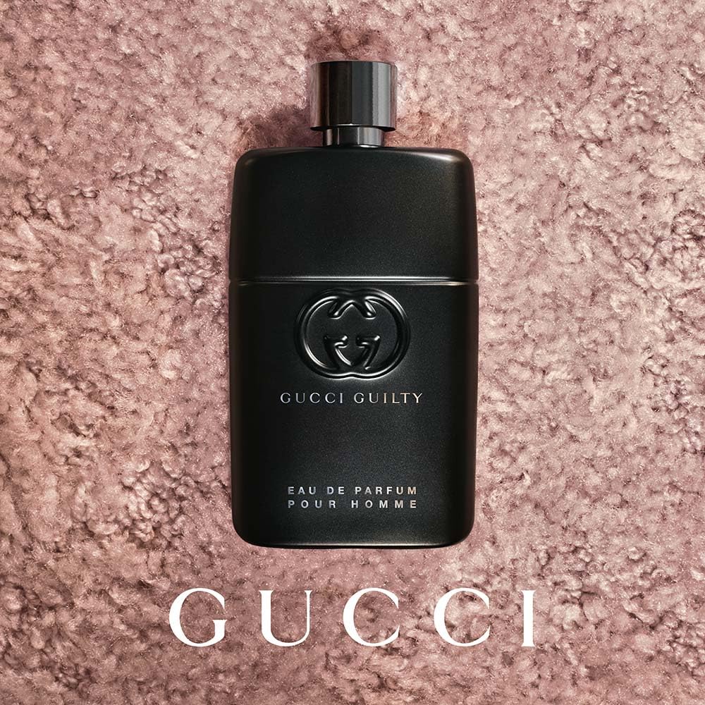 Cap and nozzle detail on Gucci Guilty showing high-quality finish and control