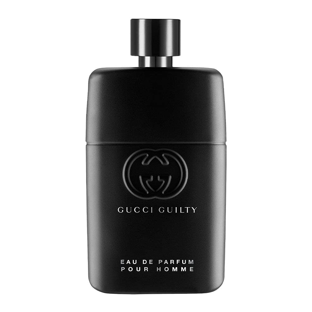 Gucci Guilty bottle front view showing refined design and confident appeal