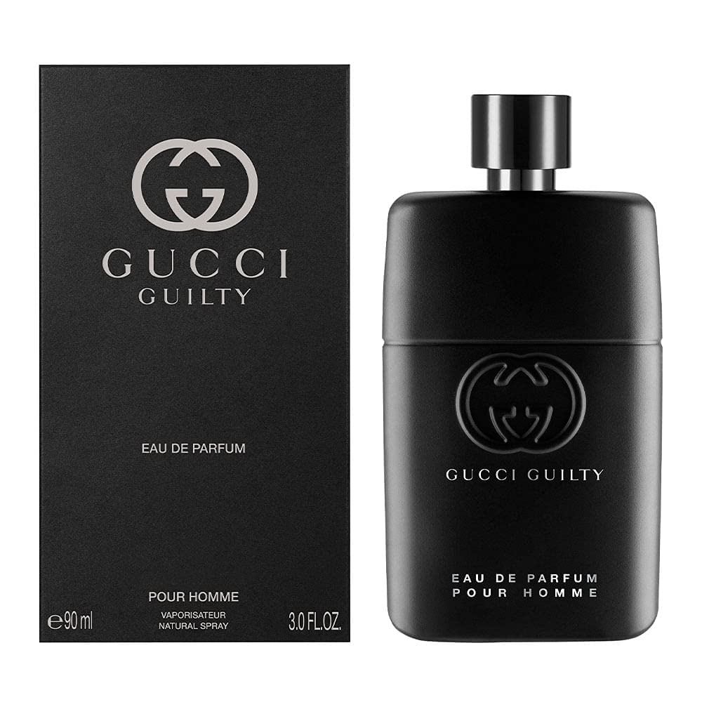 Gucci Guilty side label close-up highlighting brand details and authenticity