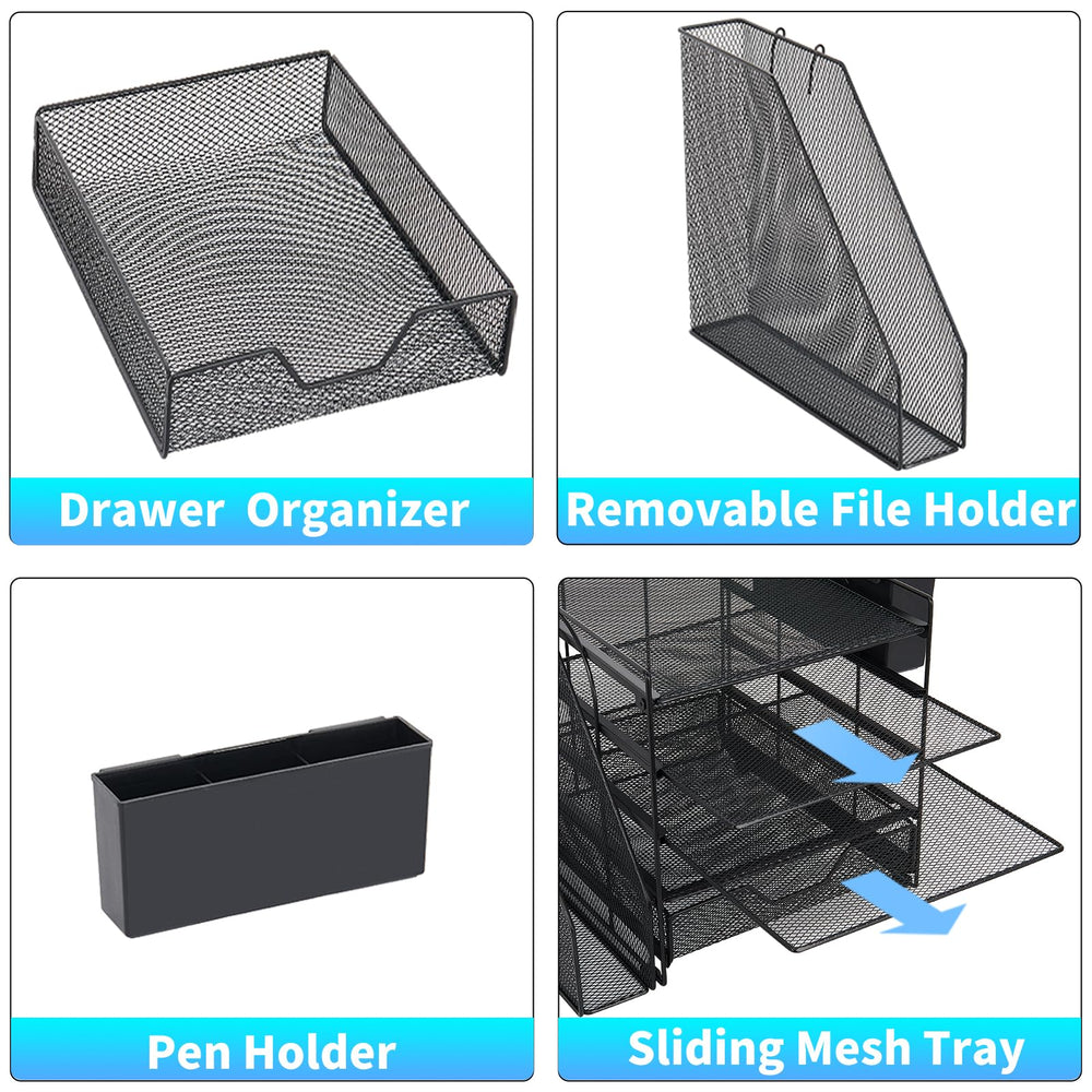 Gugsey sliding drawer open with office supplies organized for fast retrieval