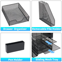 Gugsey sliding drawer open with office supplies organized for fast retrieval