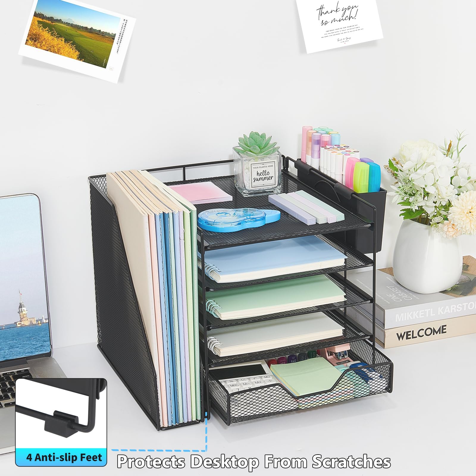 Gugsey organizer on a home desk holding folders and improving workspace efficiency