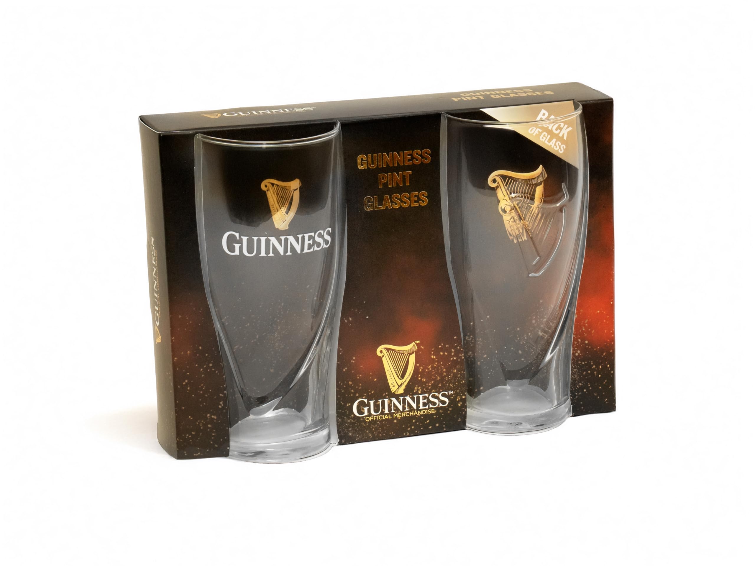Guinness glass next to bottle for scale showing true 20oz capacity benefit