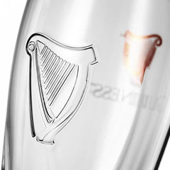 Guinness logo close-up on glass highlighting authentic branding and presentation benefit