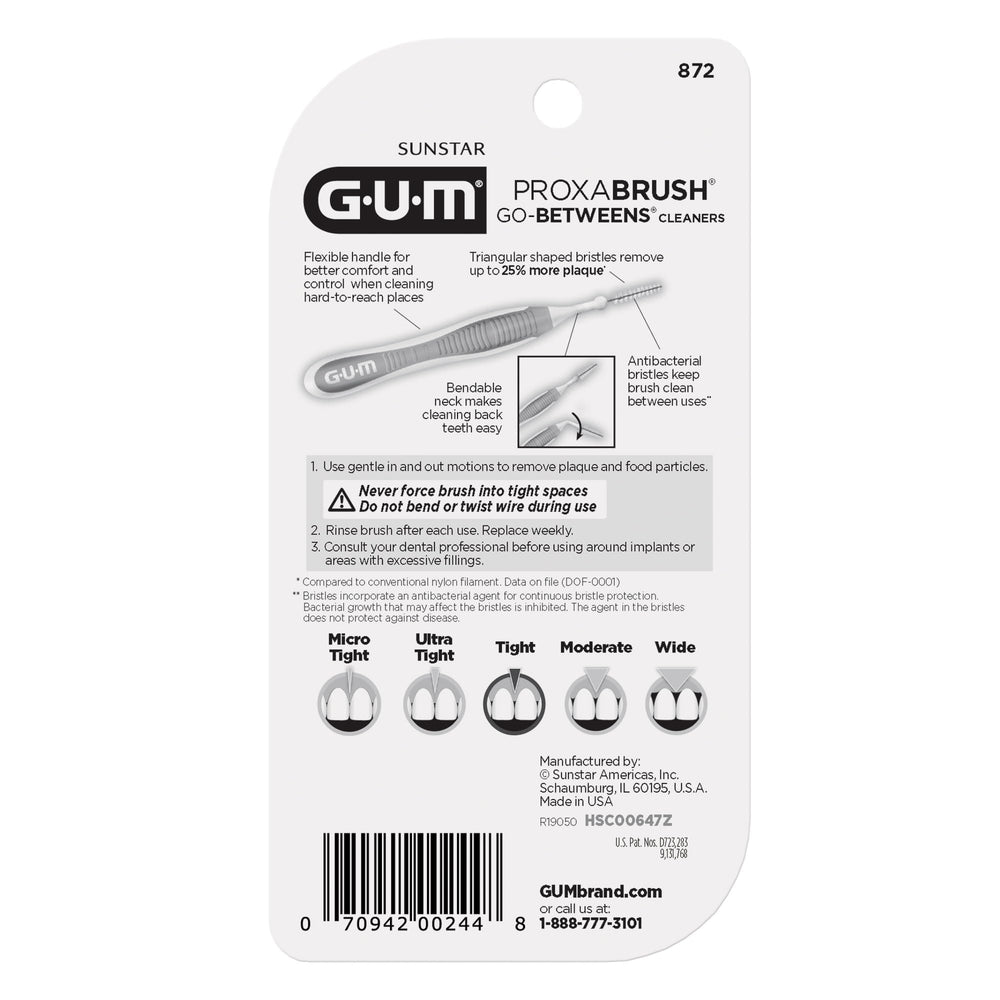 GUM Proxabrush cleaning around braces and wires to remove trapped food particles