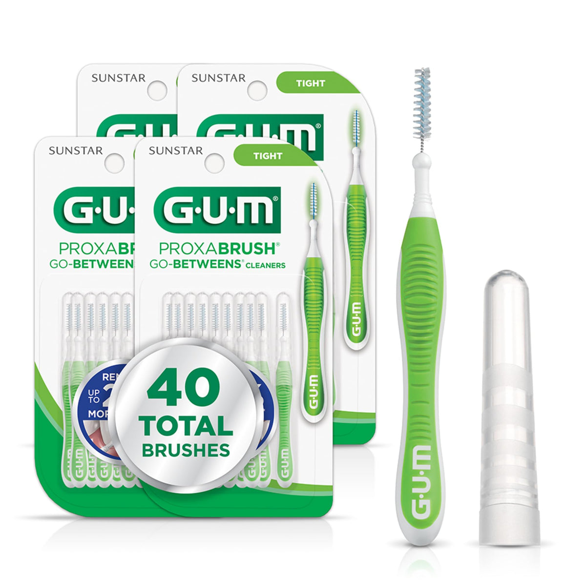GUM Proxabrush front packaging showing 4-pack convenience and tight size benefit