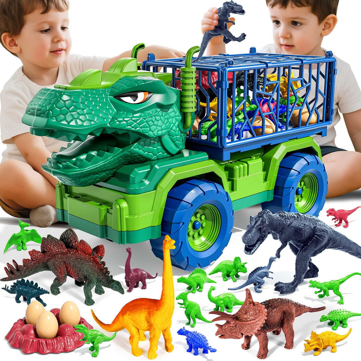 Guminnara truck front view showing T‑rex head and bold design for imaginative play