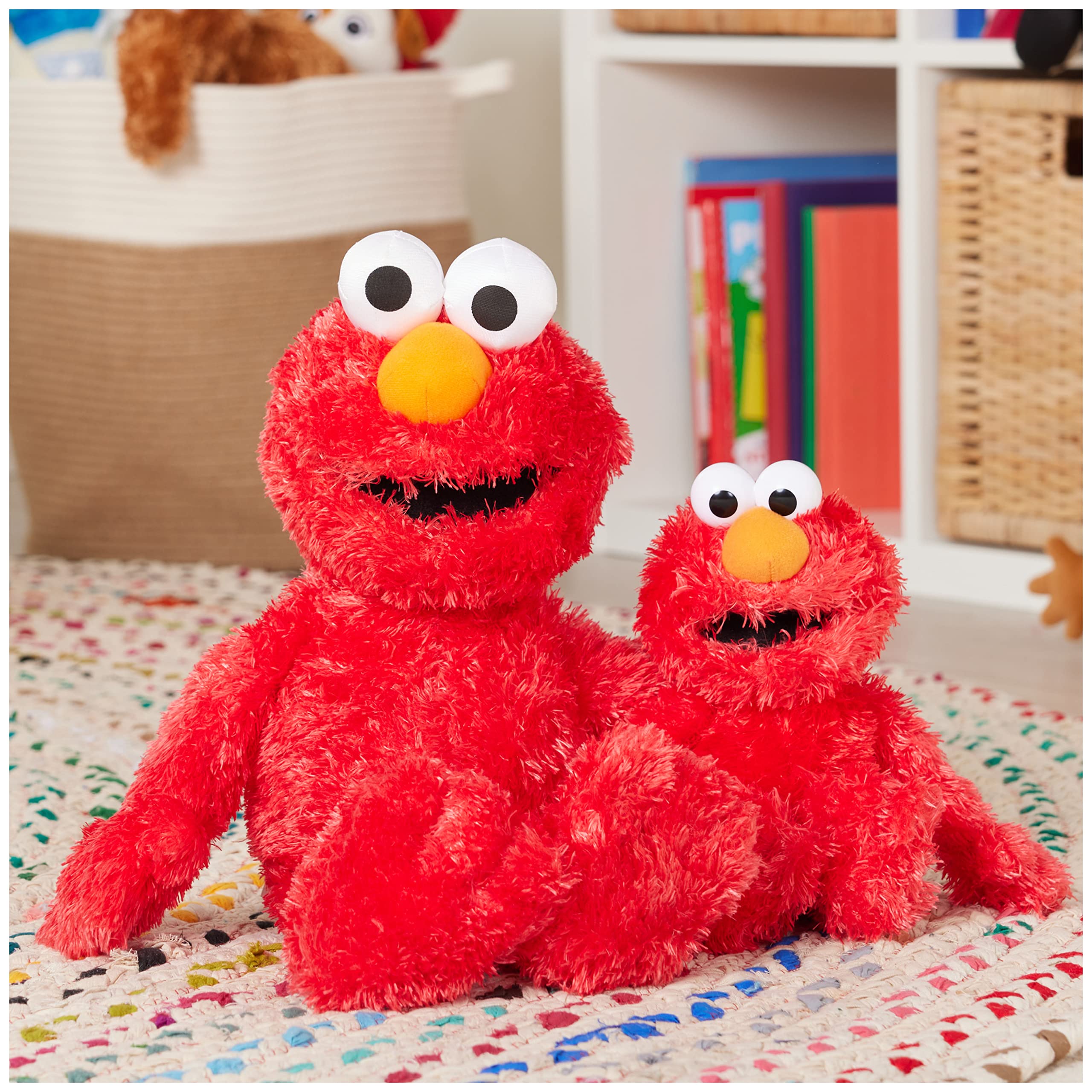 GUND Elmo styled on bed to show room-decor charm