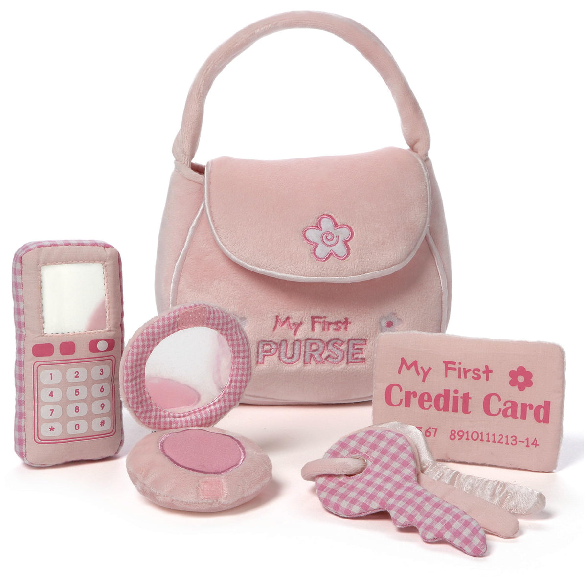 GUND front view of pink purse showing compact storage and portability