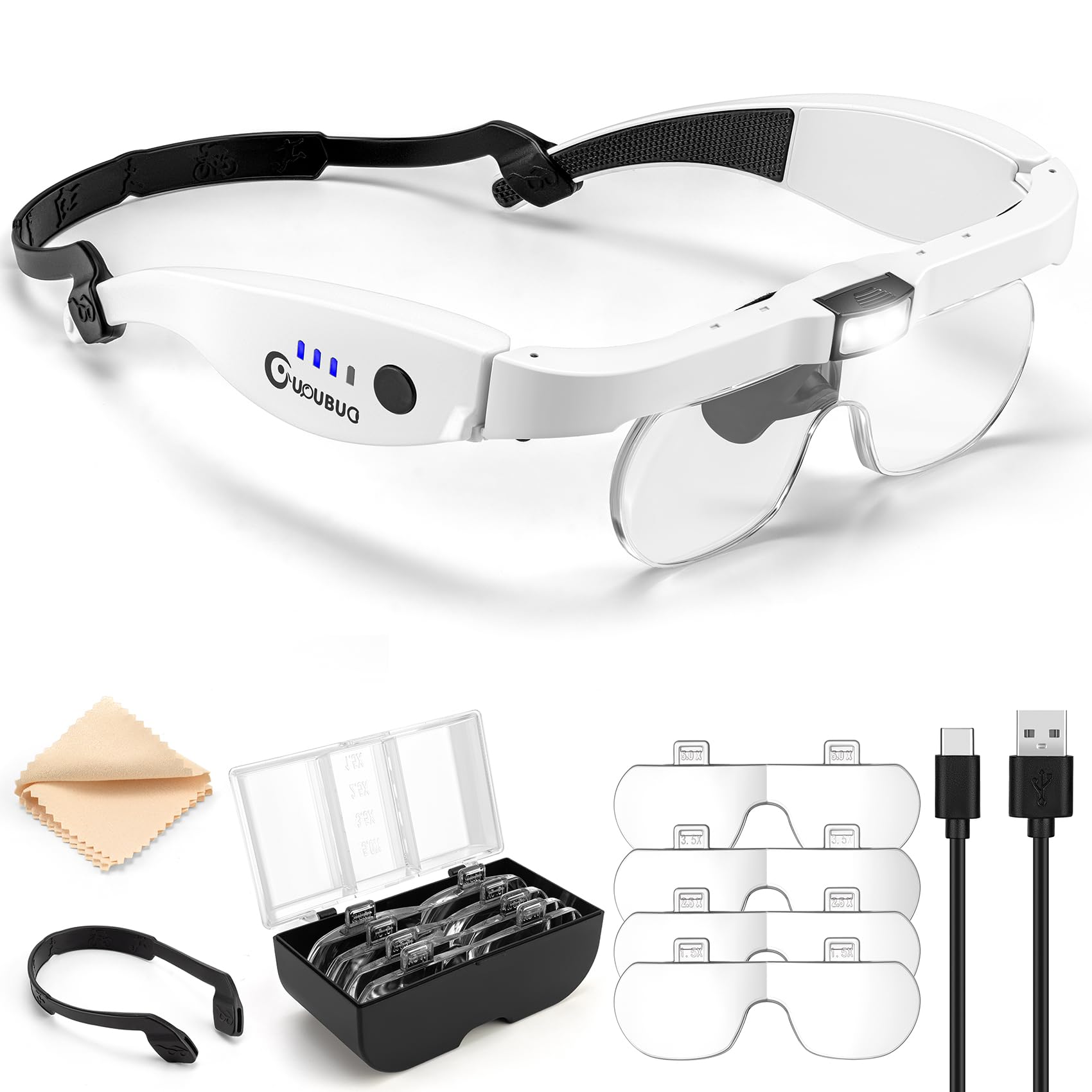 GUOUBUO product box with included lenses, cloth, and accessories for immediate use